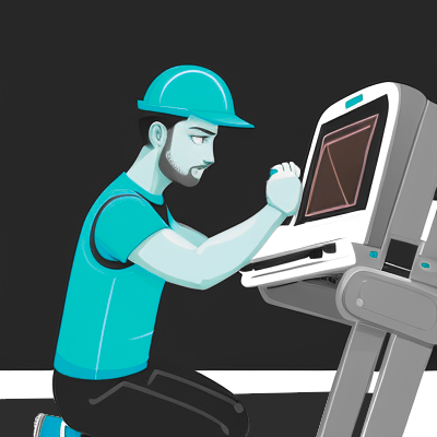 A man repairing treadmill